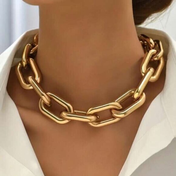 18K Gold Filled Bold Chunky Link Necklace - Picture 1 of 2